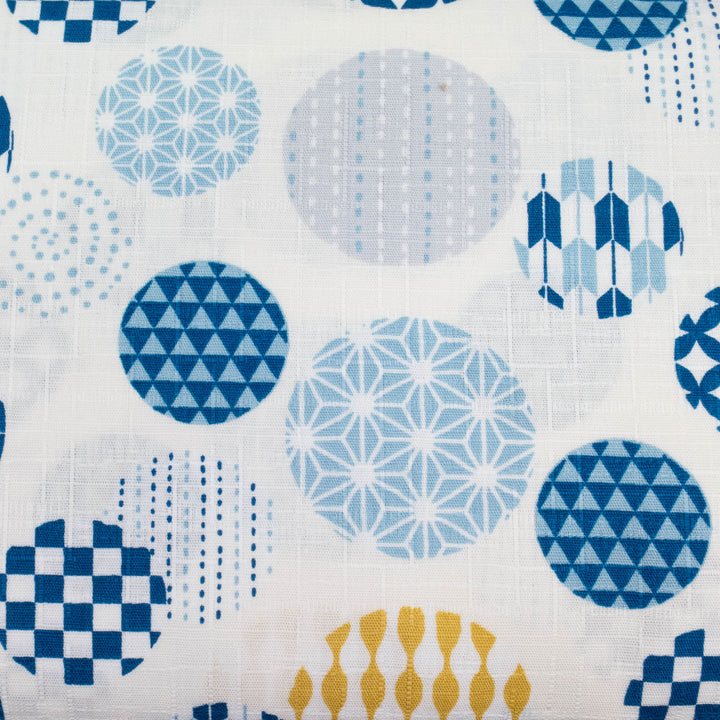 Japanese Cotton Dobby Fabric - Wagara Circles with Sashiko on White (AP1081A)