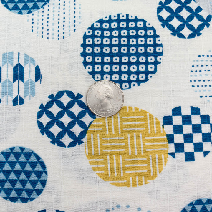 Japanese Cotton Dobby Fabric - Wagara Circles with Sashiko on White (AP1081A)