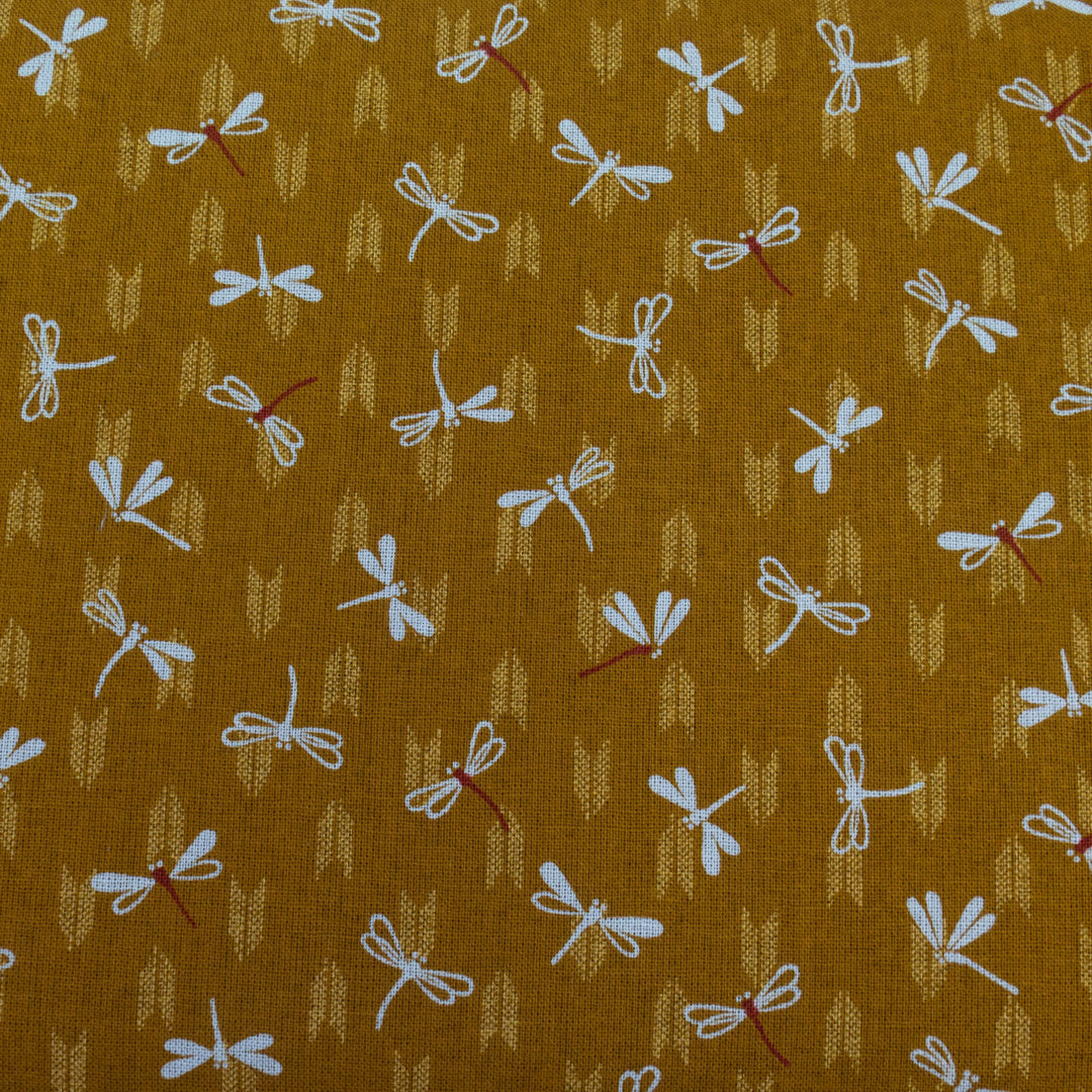 Sevenberry Japanese Cotton Fabric - Dragonflies on Golden Yellow (SBK2732)