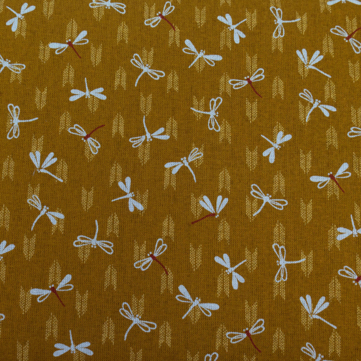 Sevenberry Japanese Cotton Fabric - Dragonflies on Golden Yellow (SBK2732)