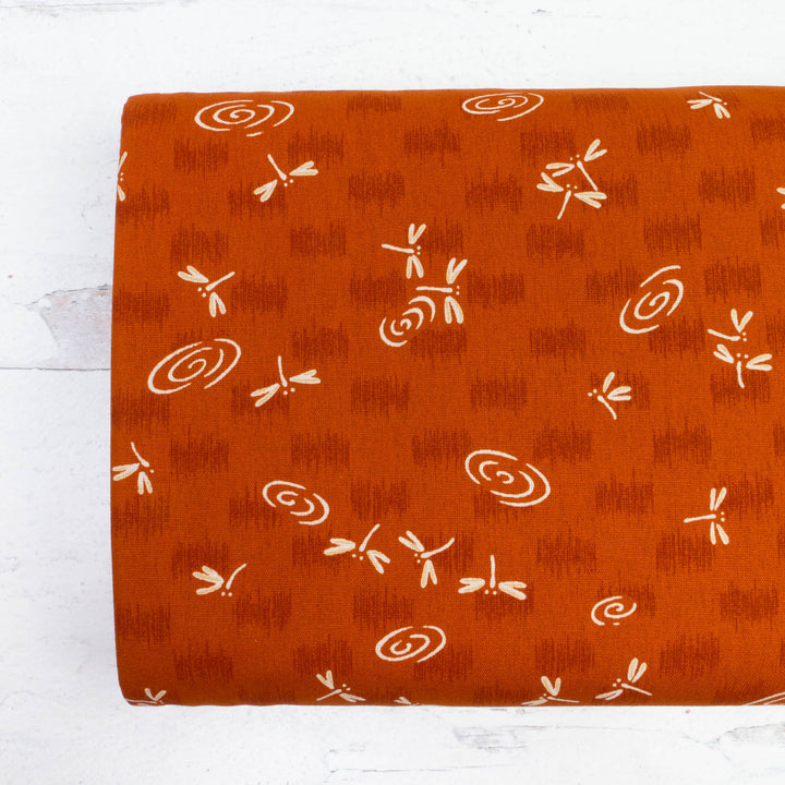 Japanese Cotton Fabric - Dragonflies on Water in Orange (YK304C)