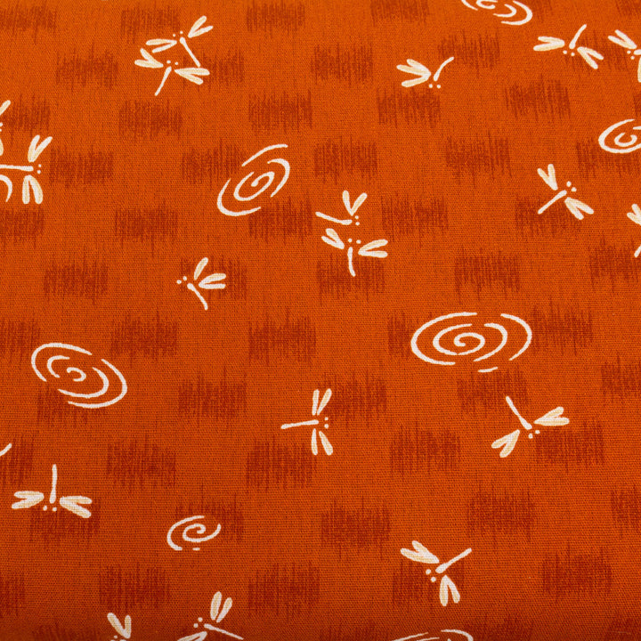 Japanese Cotton Fabric - Dragonflies on Water in Orange (YK304C)