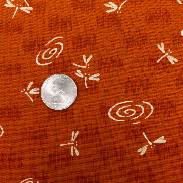 Japanese Cotton Fabric - Dragonflies on Water in Orange (YK304C)
