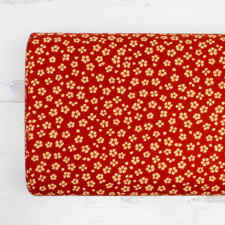 Japanese Cotton Fabric - Burnt Orange Red Cherry Blossoms (YK3402E)