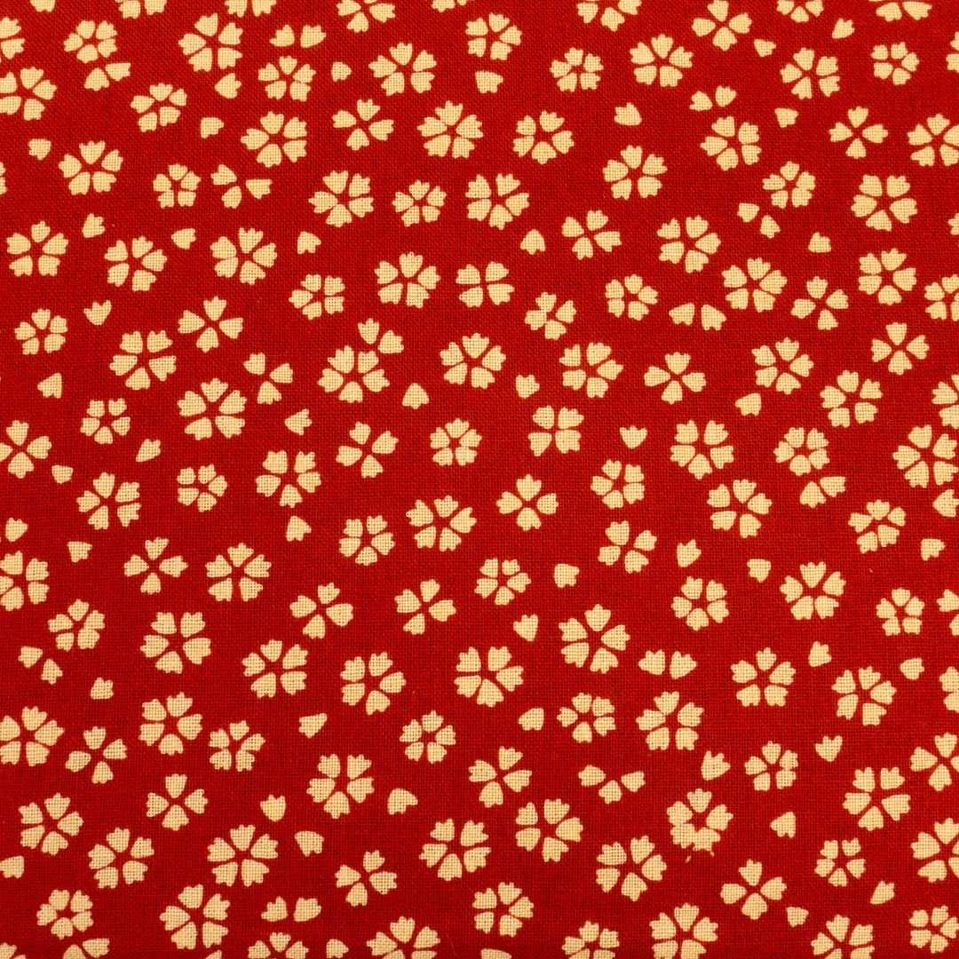 Japanese Cotton Fabric - Burnt Orange Red Cherry Blossoms (YK3402E)
