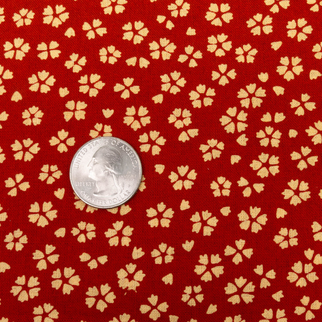 Japanese Cotton Fabric - Burnt Orange Red Cherry Blossoms (YK3402E)