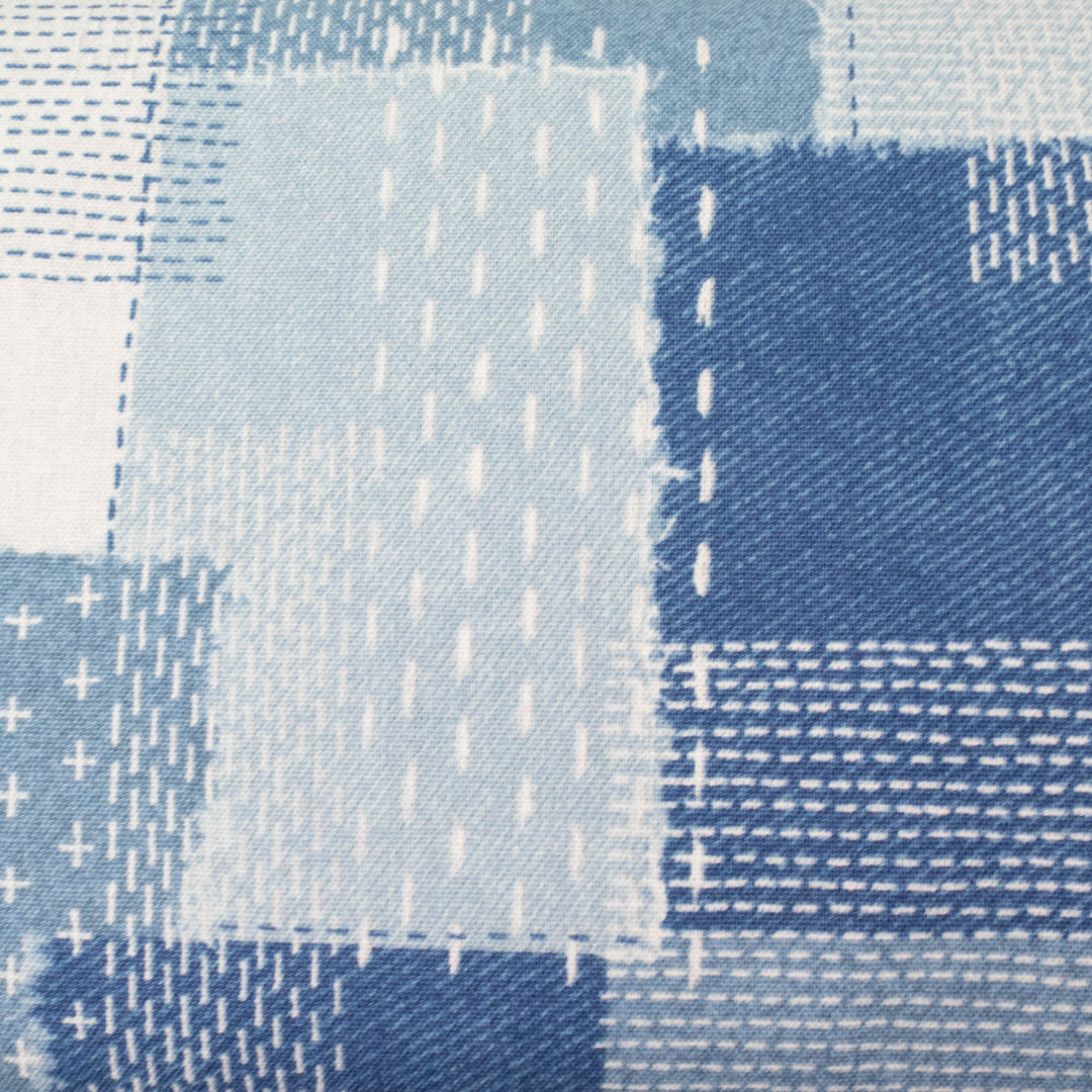 Cotton Linen Blend Lightweight Canvas - Lt Blue Boro Patchwork (YGA001A)