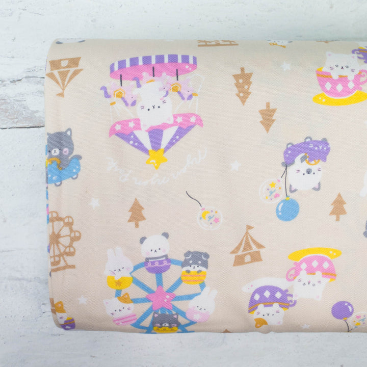 Japanese Cotton Oxford Fabric -  Kawaii Animals at a Carnival (COS-1073A)