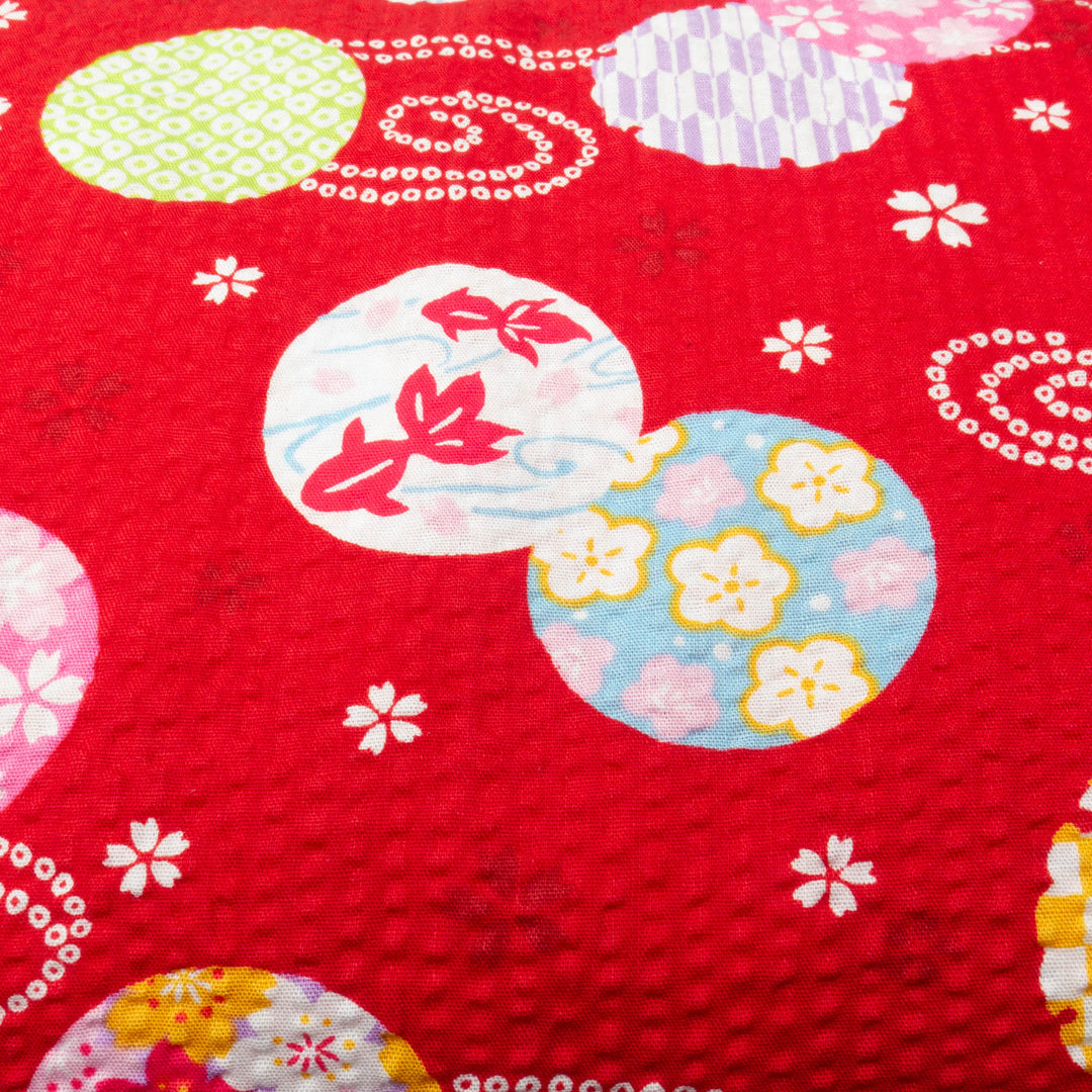 Japanese Cotton Fabric - Rippled Yukata Fabric on Red (COS-1112C)