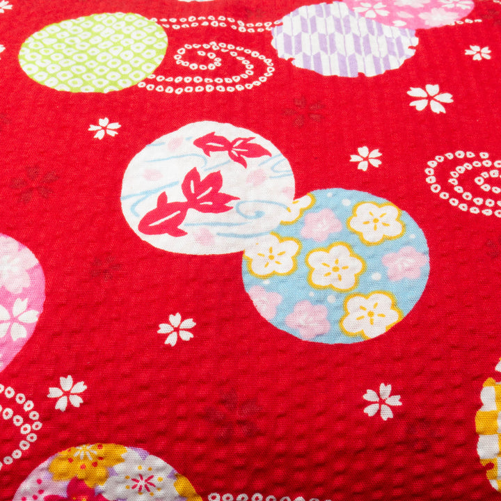 Japanese Cotton Fabric - Rippled Yukata Fabric on Red (COS-1112C)