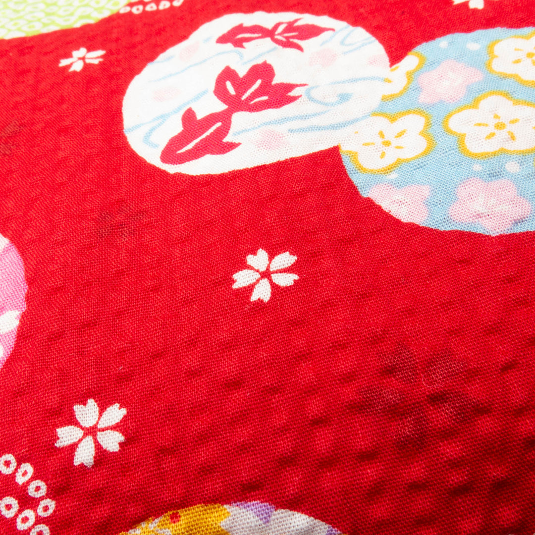 Japanese Cotton Fabric - Rippled Yukata Fabric on Red (COS-1112C)
