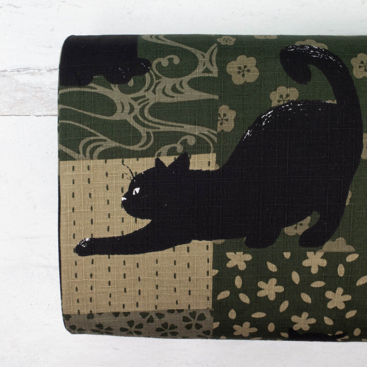 Japanese Cotton Fabric - Large Black Cats on Boro Patchwork (COS-1030B)