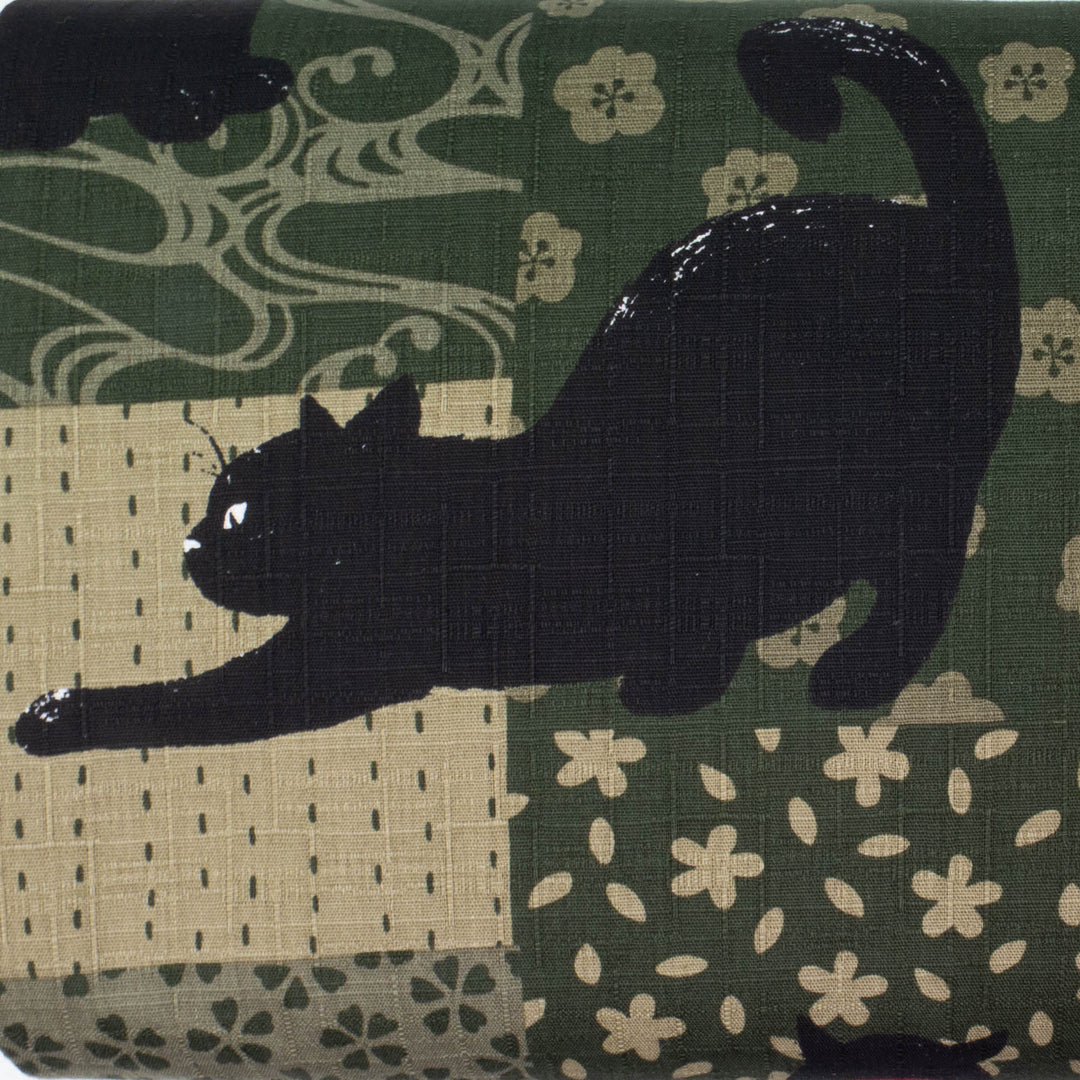 Japanese Cotton Fabric - Large Black Cats on Boro Patchwork (COS-1030B)