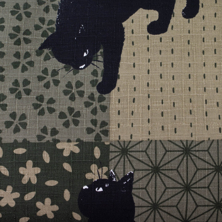 Japanese Cotton Fabric - Large Black Cats on Boro Patchwork (COS-1030B)