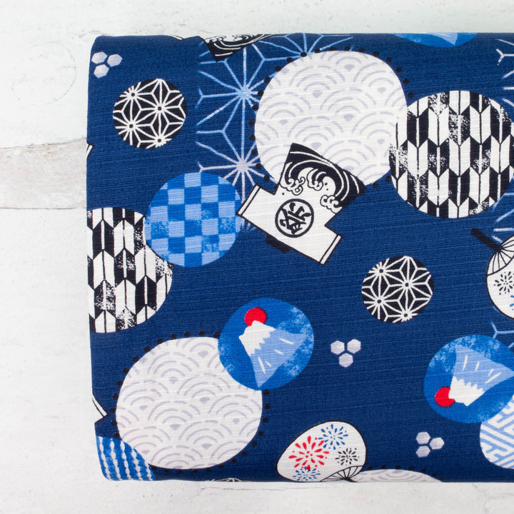 Japanese Cotton Dobby Fabric - Summer Festival on Navy (COS-1052C)