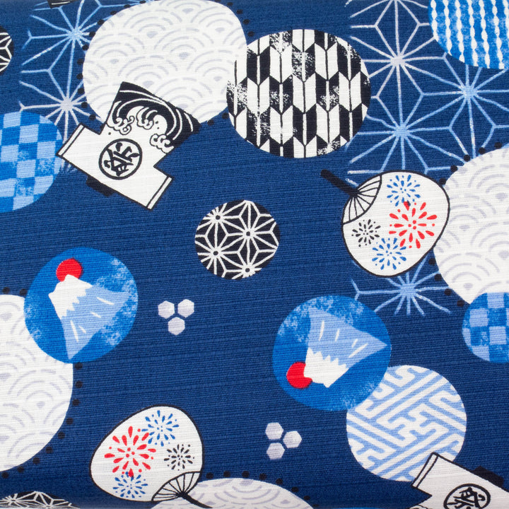Japanese Cotton Dobby Fabric - Summer Festival on Navy (COS-1052C)