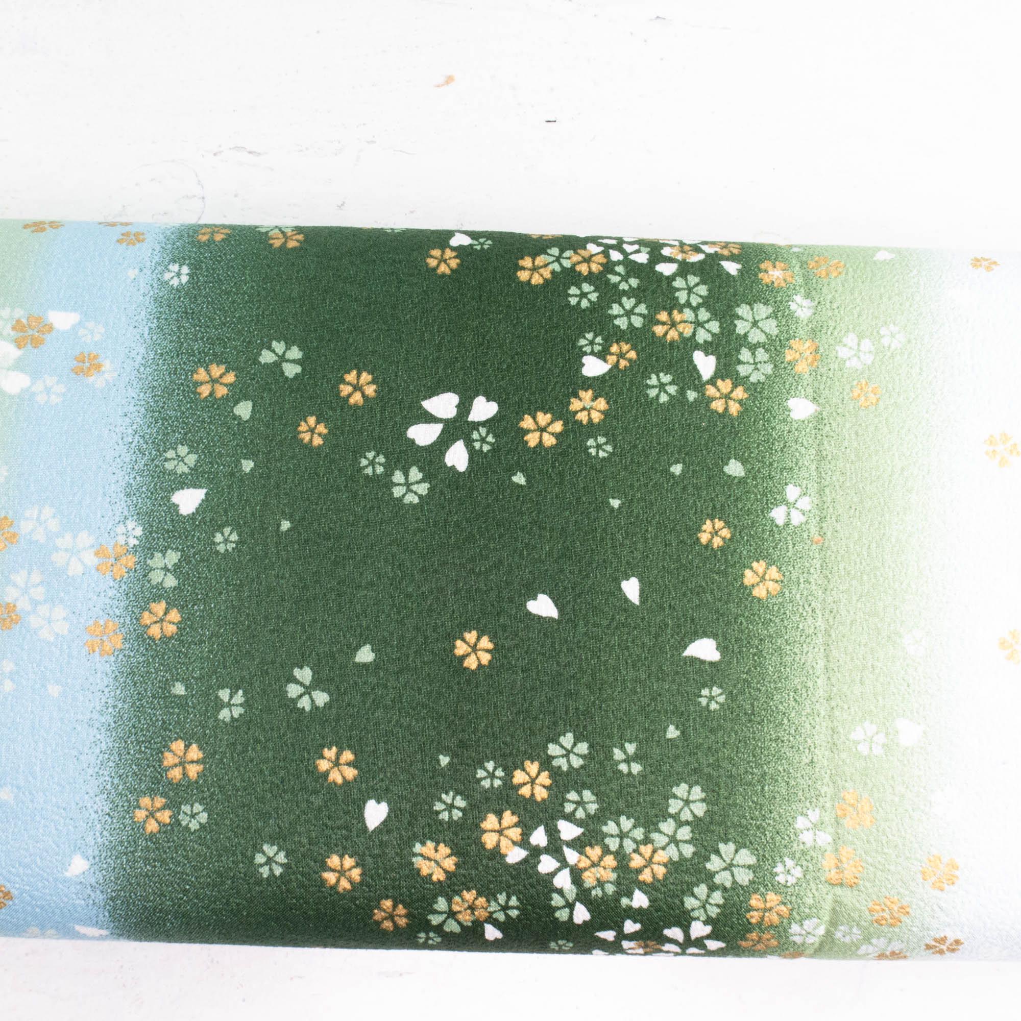 Japanese Cotton Crepe Fabric - Green Yellow Ombre Cherry Blossom