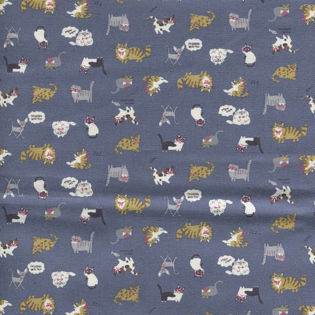 Japanese Cotton Oxford Fabric - Mini Kitties on Blue (KOK90602E)