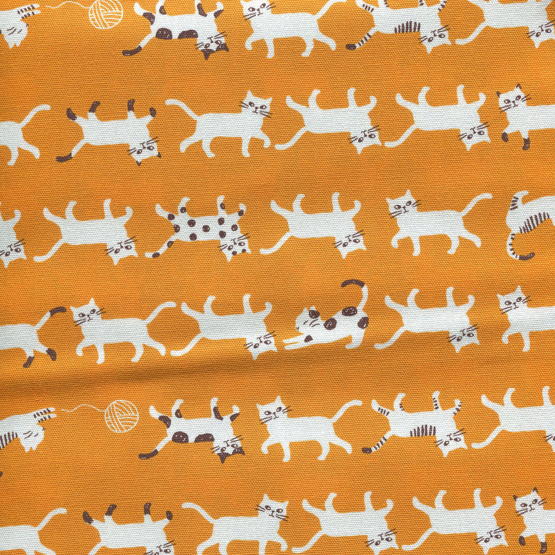Japanese Cotton Oxford Fabric - Walking Cats on Orange (KOK90101C)
