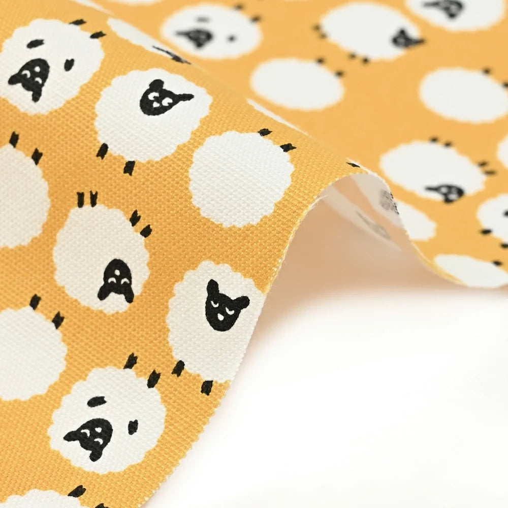 Japanese Cotton Oxford Fabric - Sheep on Yellow/Orange (KOK90102B)