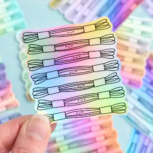 Holographic Kawaii Embroidery Floss Vinyl Sticker