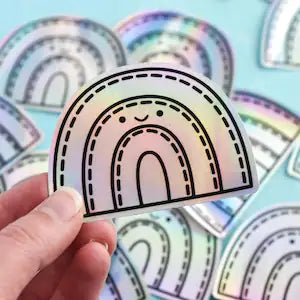 Holographic Kawaii Rainbow Vinyl Sticker