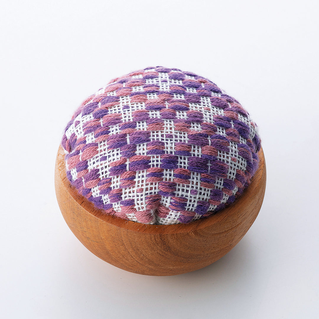 Kogin Sashiko Wooden Pincushion Kit - Raspberry Cross (88)