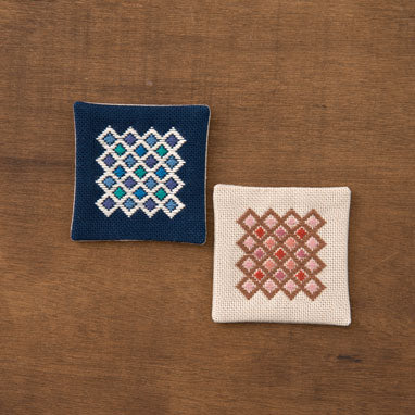 Kogin Sashiko Coaster Kit - Navy & Beige (75)