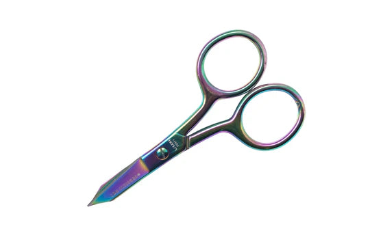 Multicolored scissors on a white background