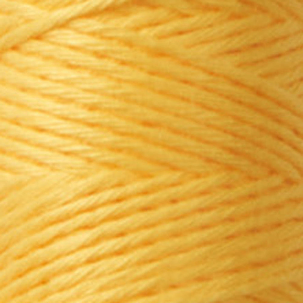 Close-up view of vibrant yellow embroidery thread showcasing the smooth texture and fine strands of Cosmo Hidamari Sashiko Thread - Goldenrod (#28), ideal for Japanese craft supplies.