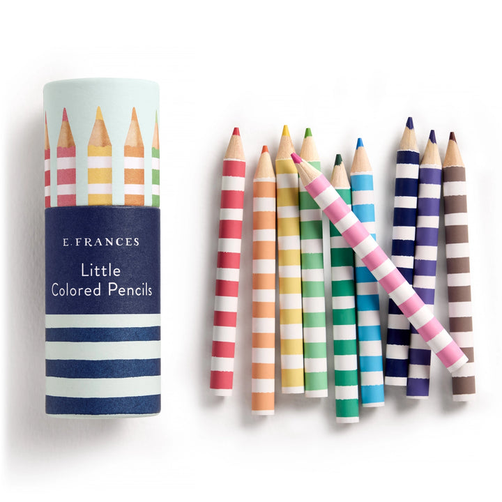 Little Colored Pencils in a striped cylindrical container with a variety of colorful wooden pencils featuring horizontal white stripes, ideal for creative crafting and modern needlework enthusiasts.