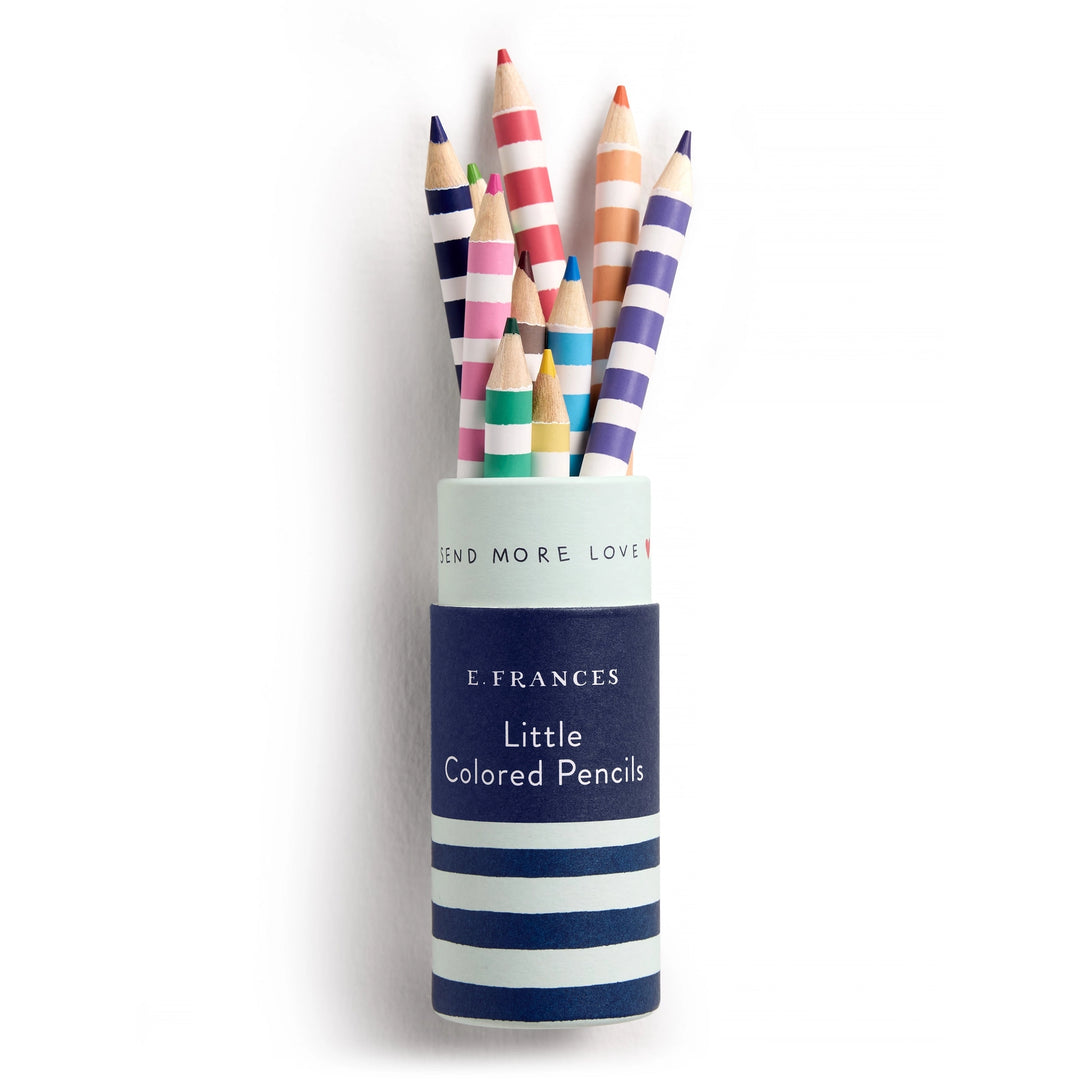 Little Colored Pencils in a striped holder featuring various pastel and bold colors, ideal for Japanese stationery and modern needlework craft projects.