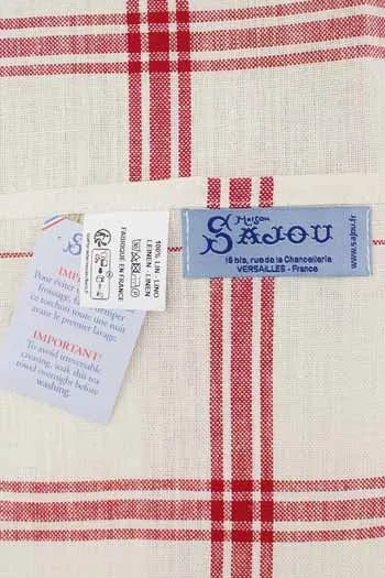 Natural French Linen Tea Towel - Red Stripe