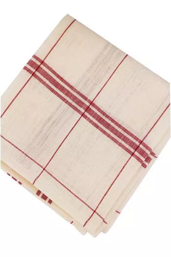Natural French Linen Tea Towel - Red Stripe