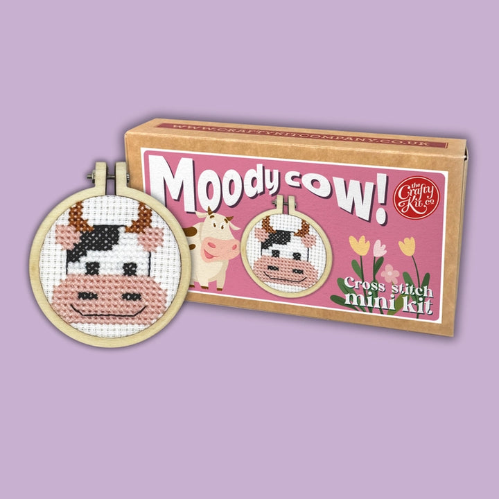 Mini Matchbox Cross Stitch Kit - Moody Cow