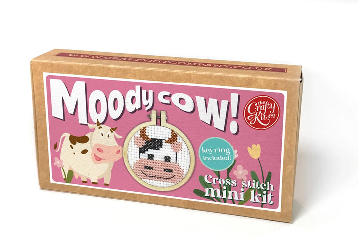 Mini Matchbox Cross Stitch Kit - Moody Cow