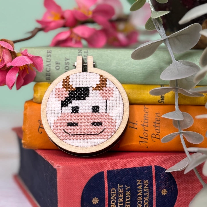 Mini Matchbox Cross Stitch Kit - Moody Cow