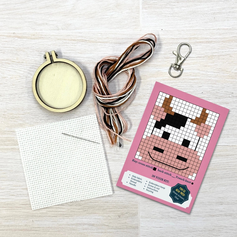 Mini Matchbox Cross Stitch Kit - Moody Cow