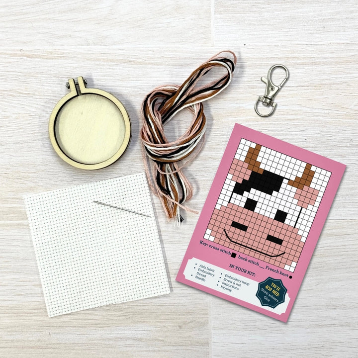 Mini Matchbox Cross Stitch Kit - Moody Cow
