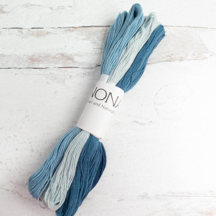 Natural Dyed Sashiko Thread Bundle - SKY (8 Mini-Skeins)