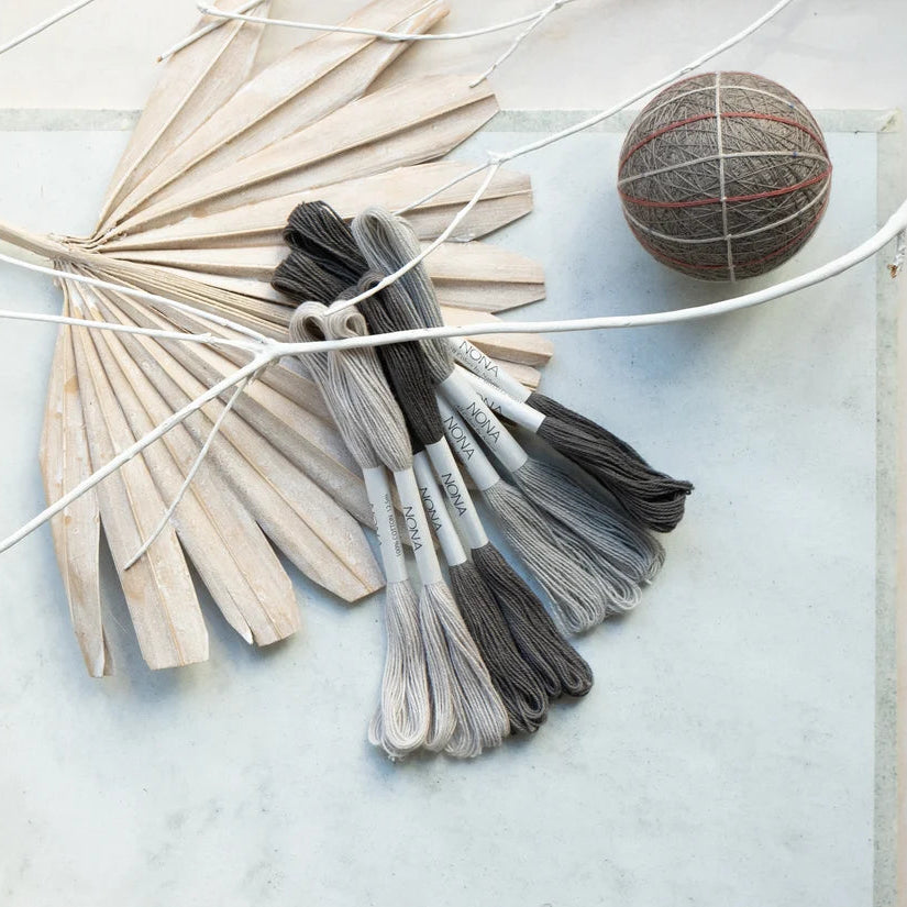 Natural Dyed Sashiko Thread Bundle - ASH (8 Mini-Skeins)