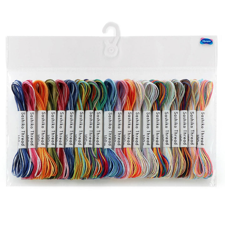Set of colorful embroidery threads in a clear package with a brand label.