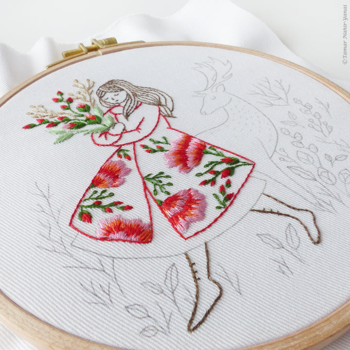 Festive Lady and Deer Embroidery Kit