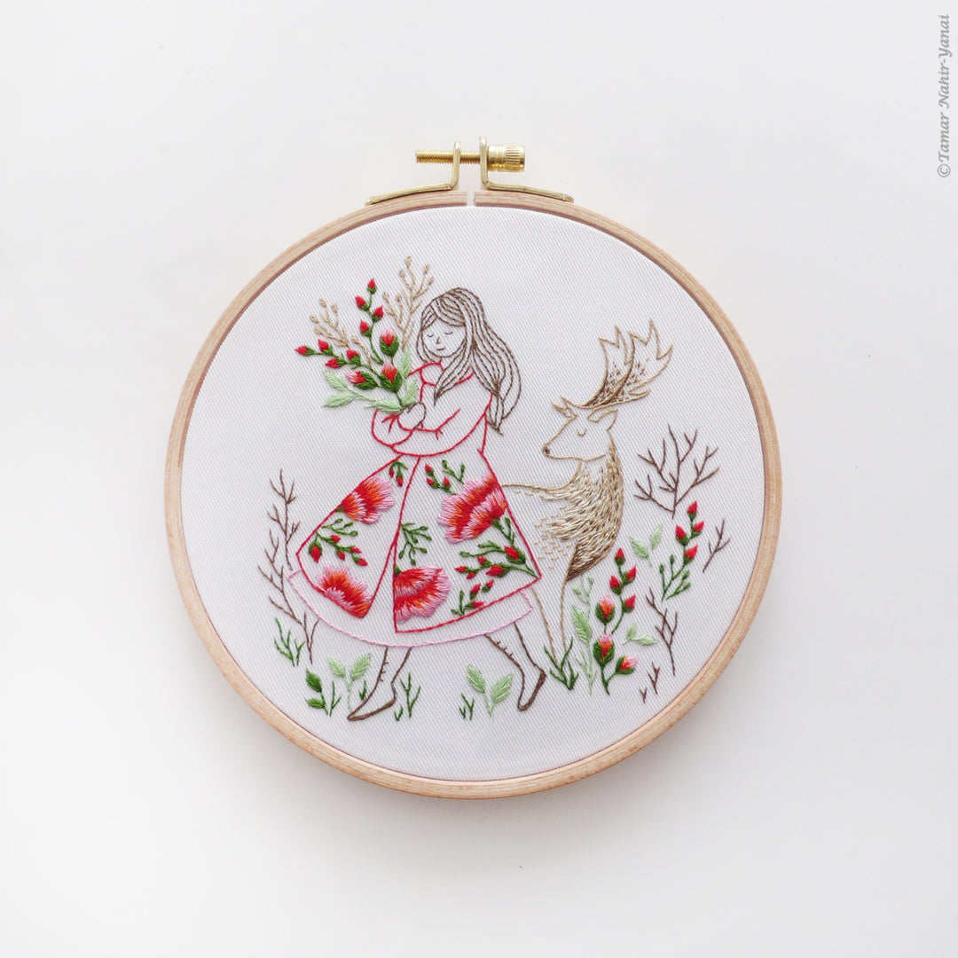 Festive Lady and Deer Embroidery Kit