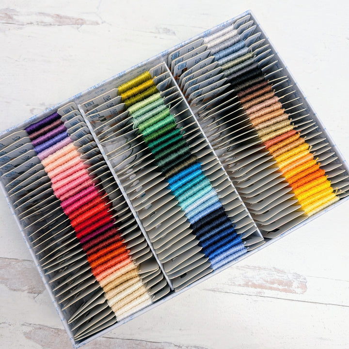 Retors du Nord French Embroidery Floss - Complete Set neatly organized by color, showcasing a vibrant spectrum ideal for modern needlework, cross stitch, and embroidery projects.
