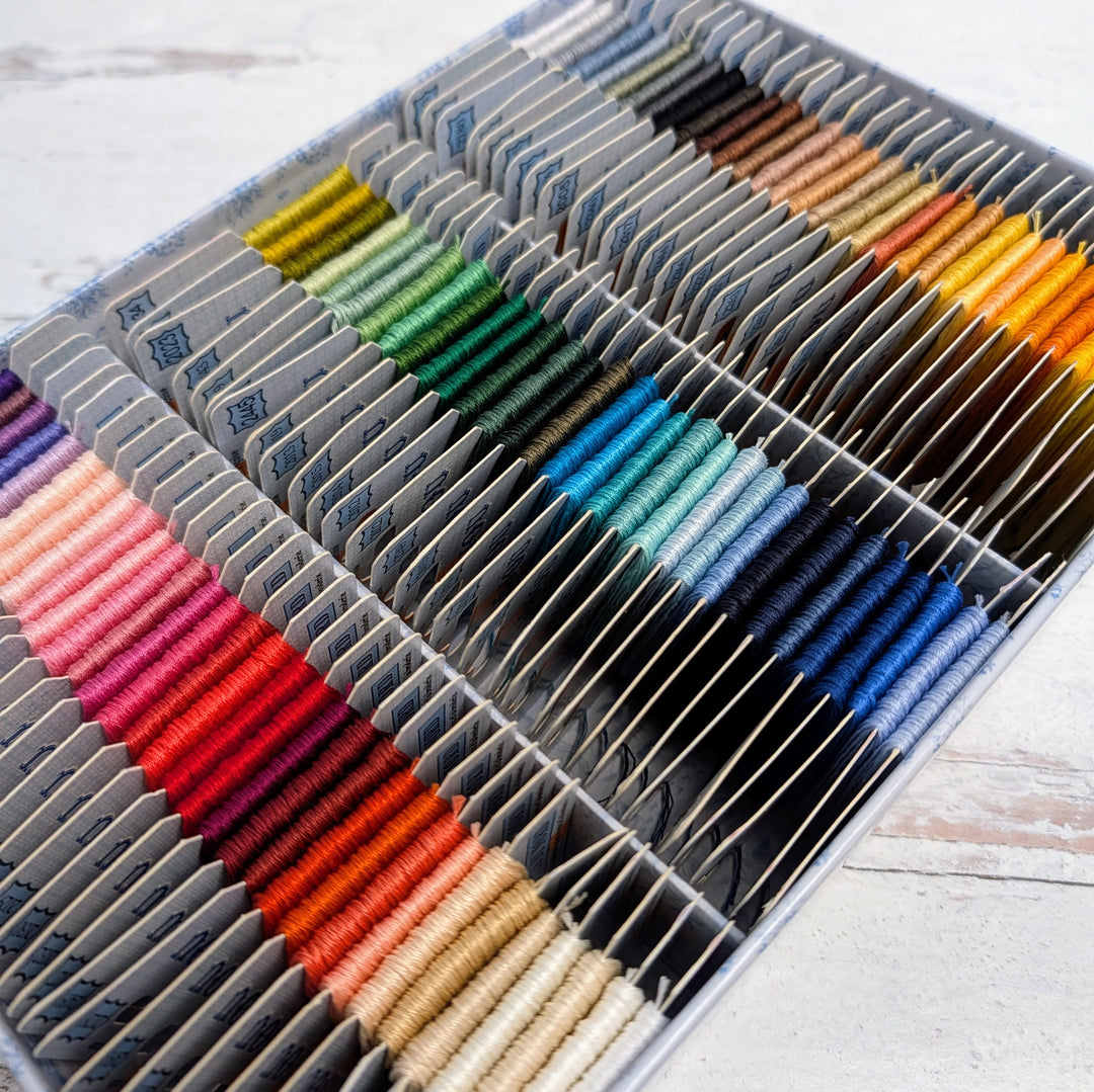 Retors du Nord French Embroidery Floss - Complete Set neatly organized in a box showcasing a wide range of vibrant colors for modern needlework and embroidery projects.