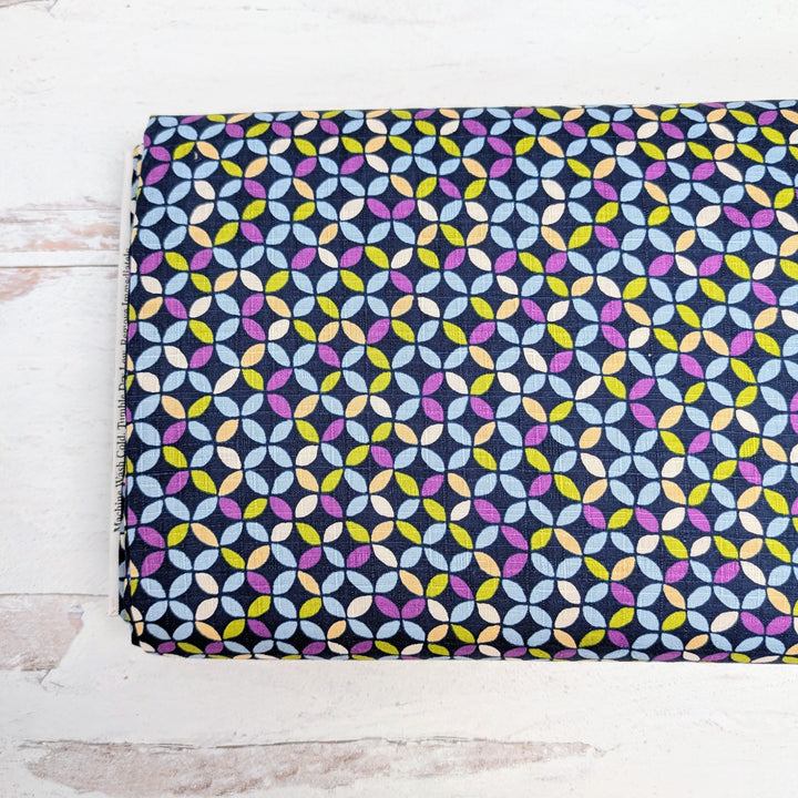 Japanese Cotton Dobby Fabric - Colorful Seven Treasures on Navy (ZT3624)