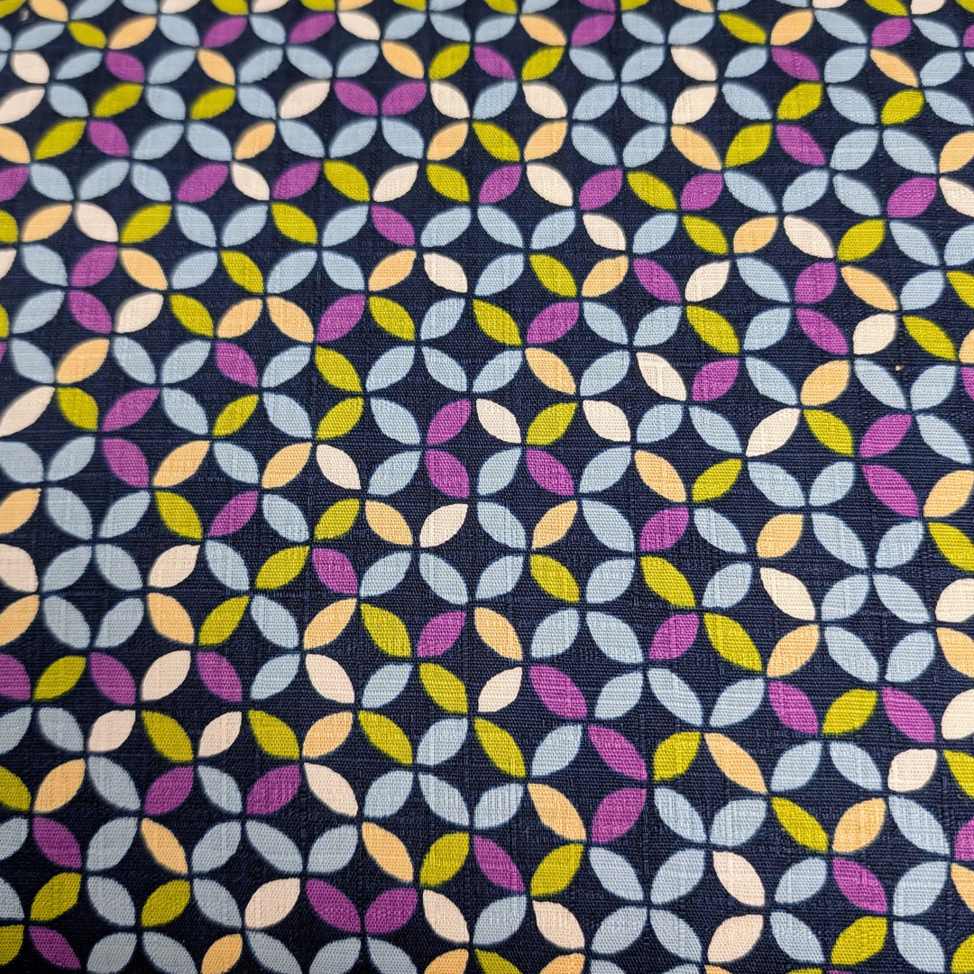 Japanese Cotton Dobby Fabric - Colorful Seven Treasures on Navy (ZT3624)