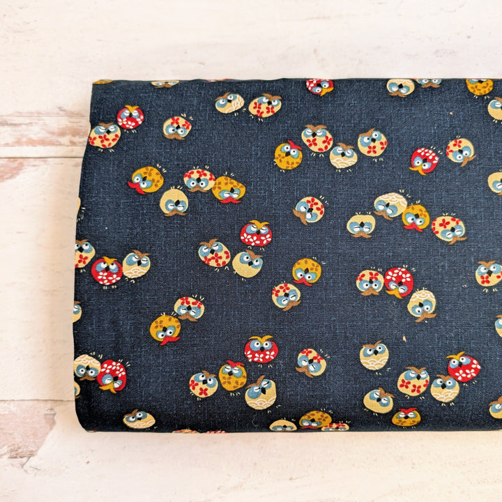 Japanese Cotton Fabric - Mini Owls Trio on Navy (KW3378-16A)