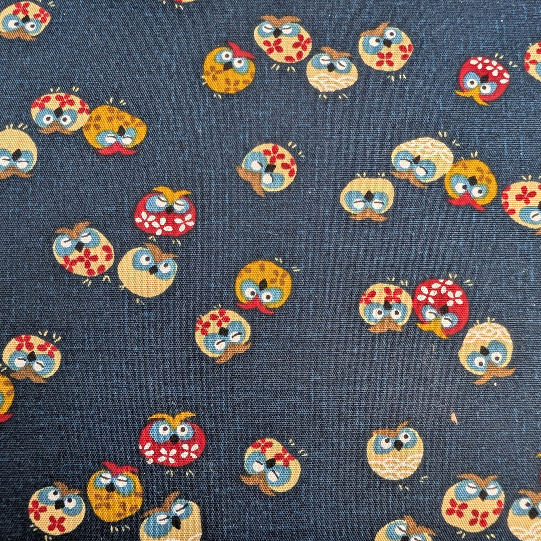 Japanese Cotton Fabric - Mini Owls Trio on Navy (KW3378-16A)